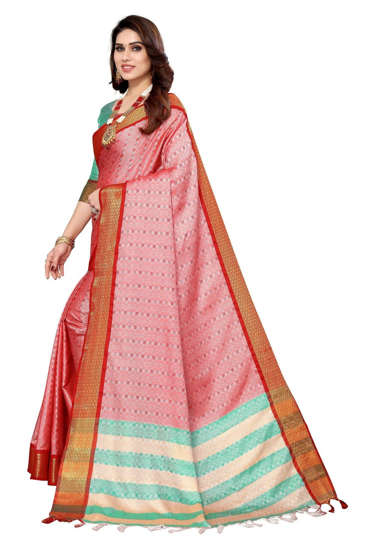 Vamika Weaving Pink Cotton Silk Saree