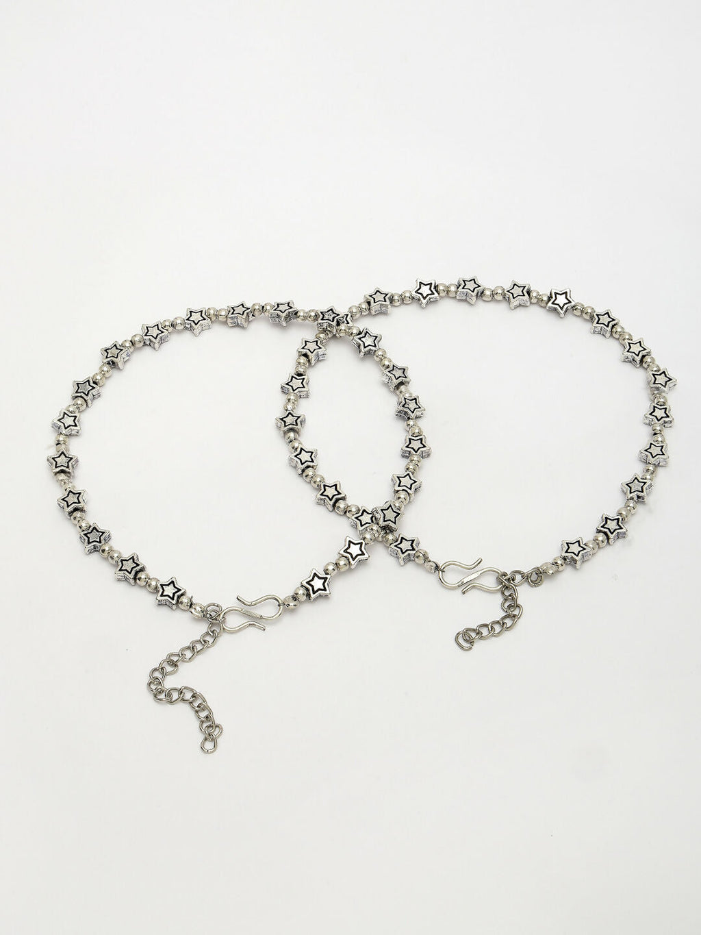 NVR Women's Set of 2 Silver-Plated Star Design Anklets
