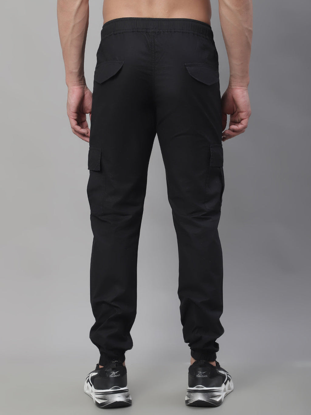 Jainish Men's Casual Cotton Solid Cargo Pants - Black