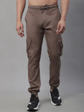 Jainish Men's Casual Cotton Solid Cargo Pants - Brown