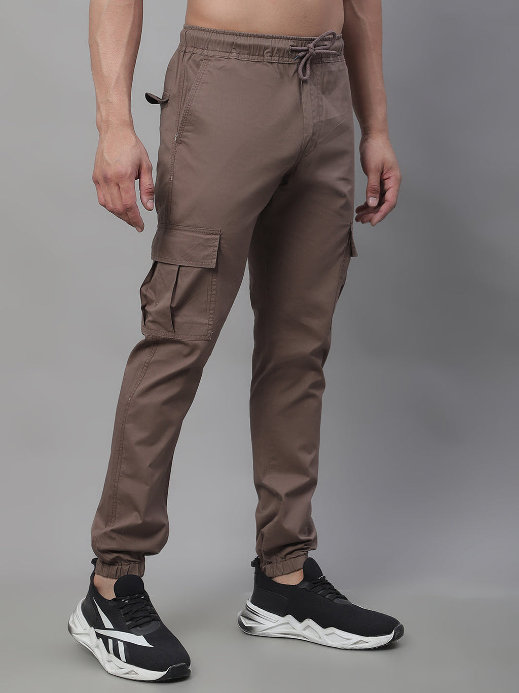 Jainish Men's Casual Cotton Solid Cargo Pants - Brown