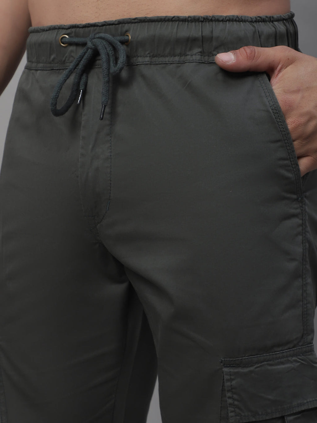 Jainish Men's Casual Cotton Solid Cargo Pants - Grey