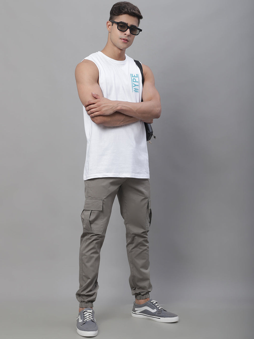 Jainish Men's Casual Cotton Solid Cargo Pants - Light-Grey
