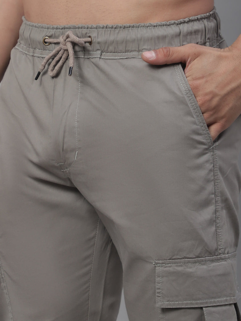 Jainish Men's Casual Cotton Solid Cargo Pants - Light-Grey