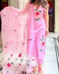 The52 Pink Women's Gorgeous Printed Viscose Fabric Straight Kurta Pant with Dupatta Set