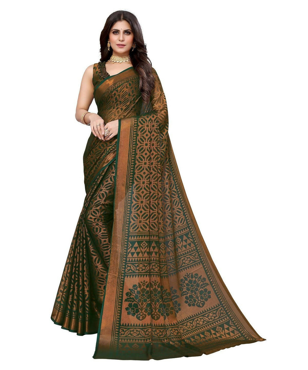 Vamika Green Chiffon Brasso Bollywood Style Woven Saree (BARKHA GREEN)