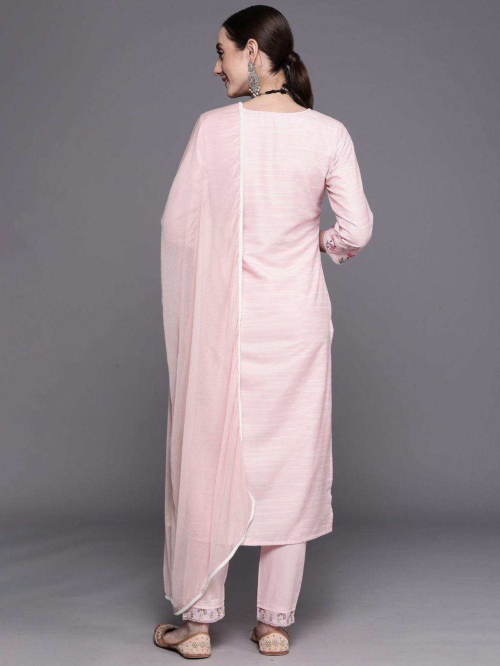 Indo Era Pink Embroidered Straight Kurta Trousers With Dupatta Set