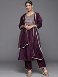 Indo Era Purple Solid Straight Kurta Trouser With Dupatta Set