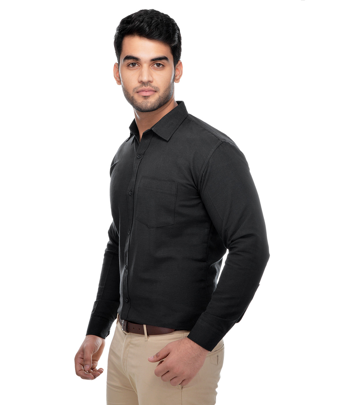 RIAG Black Men's Full Sleeves Solid Shirt