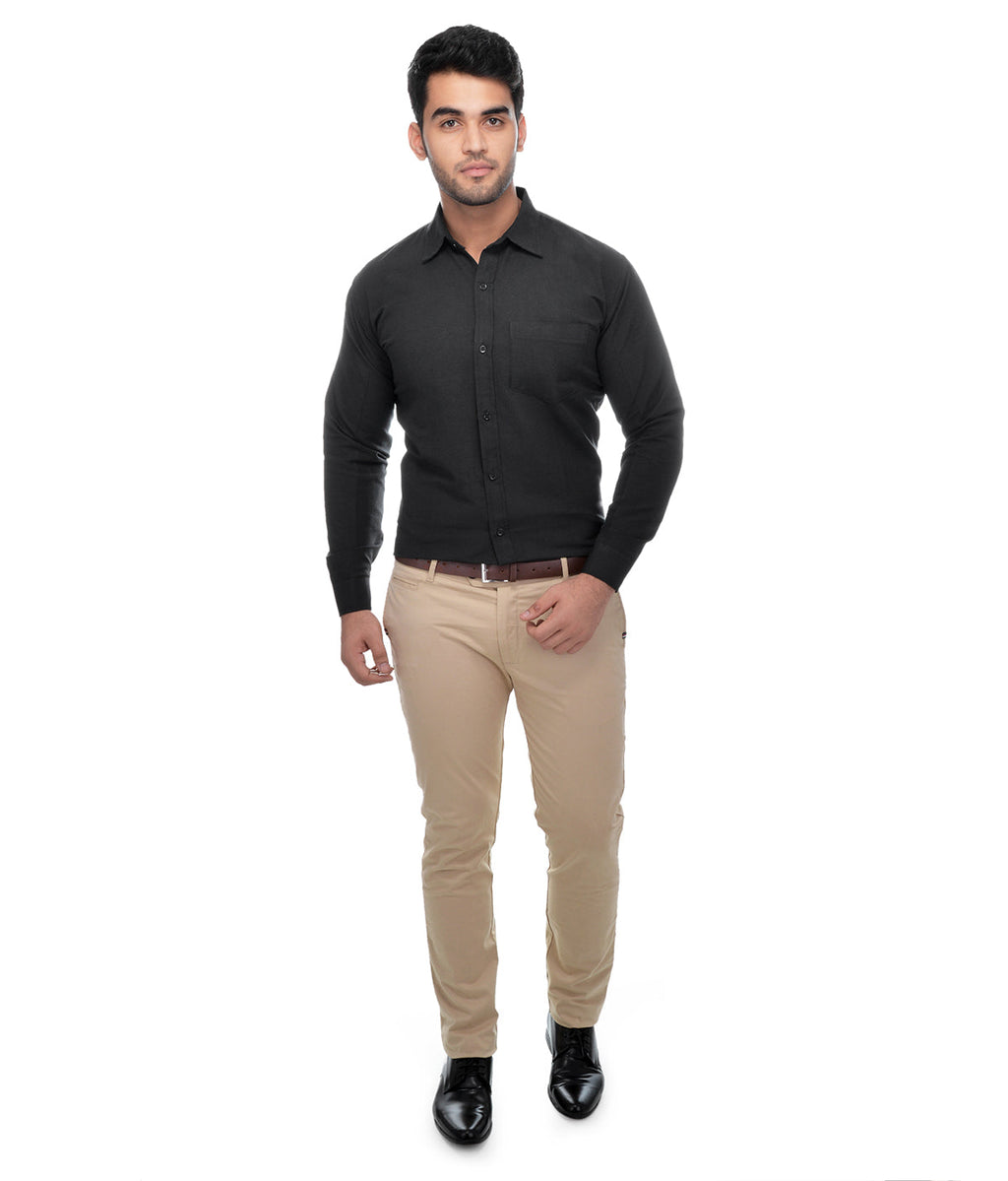 RIAG Black Men's Full Sleeves Solid Shirt