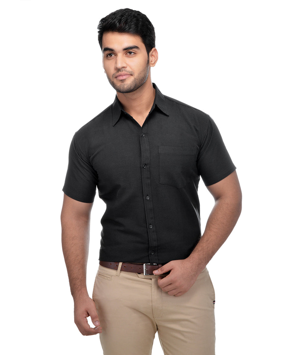 RIAG Black Men's Half Sleeves Solid Shirt