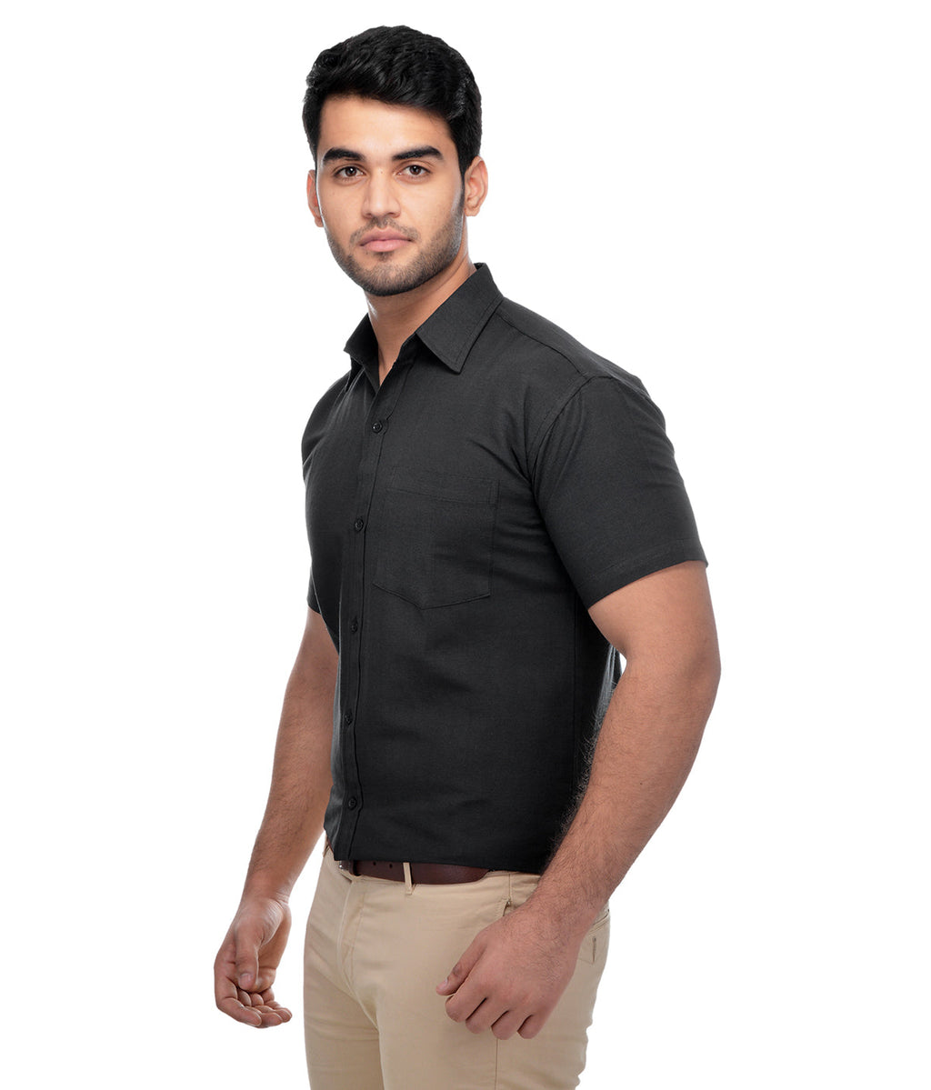 RIAG Black Men's Half Sleeves Solid Shirt
