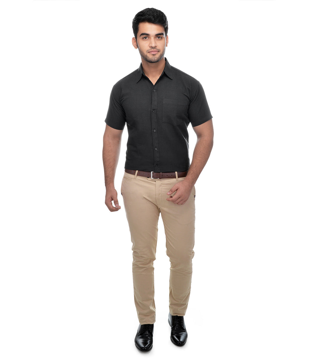 RIAG Black Men's Half Sleeves Solid Shirt