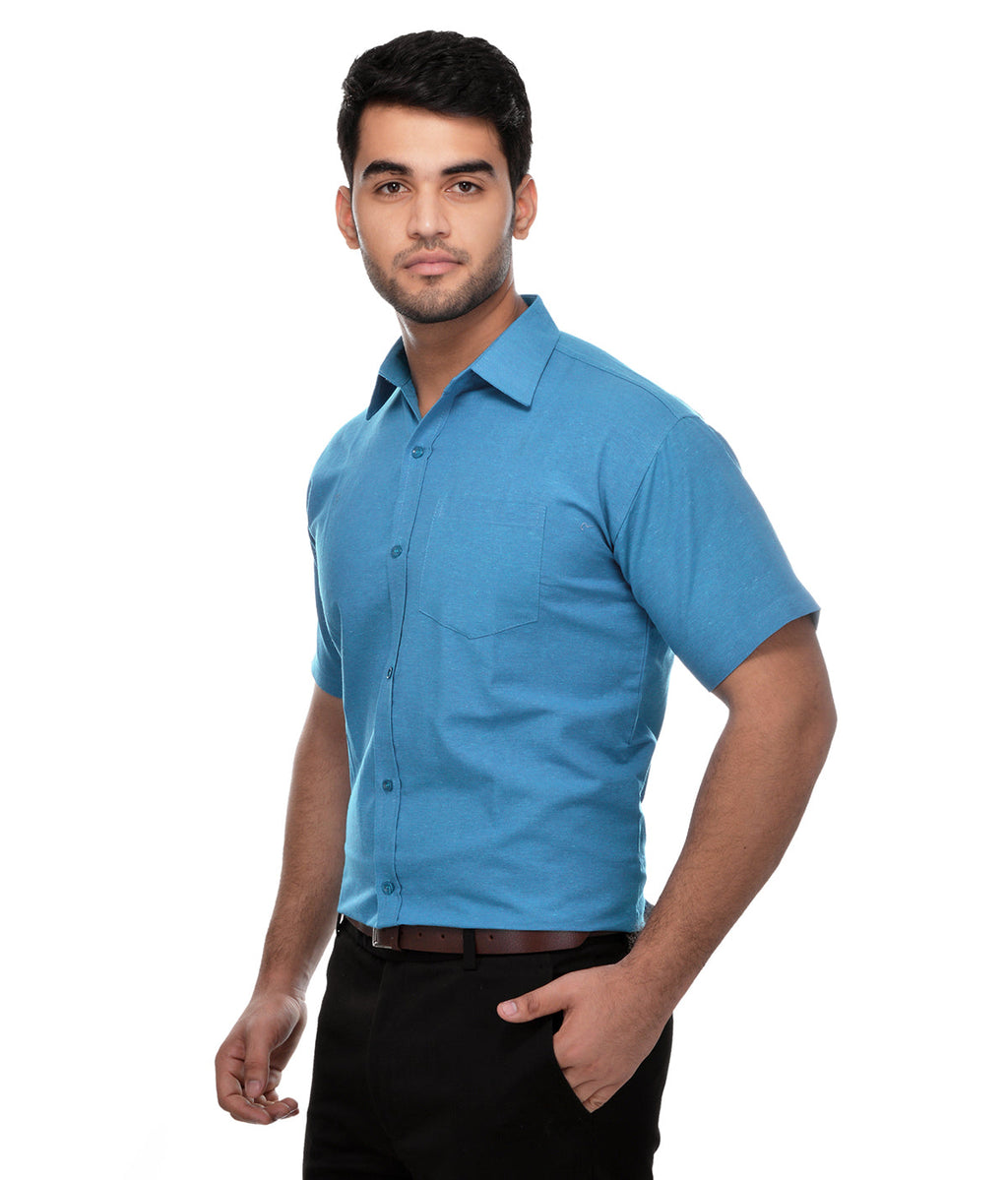 RIAG Blue Men's Half Sleeves Solid Shirt