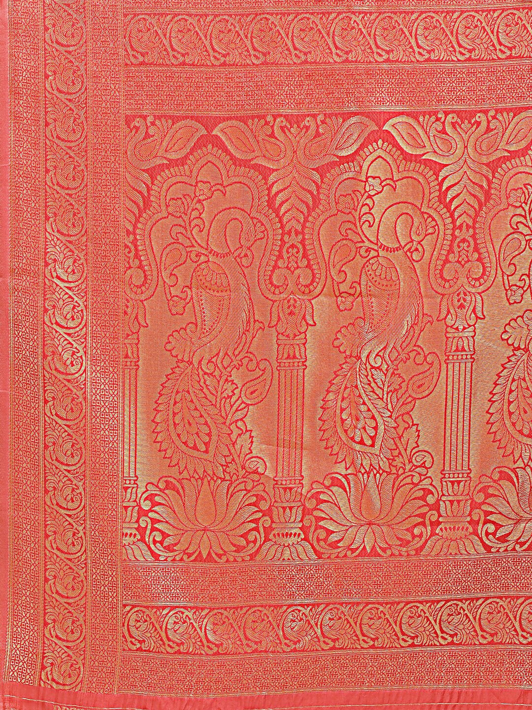 Shree Shyam Fashion Banarasi Silk Cream & Red Saree