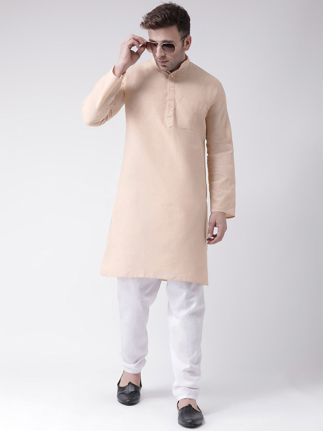 RIAG Men's Beige Cotton Long Ethnic Kurta