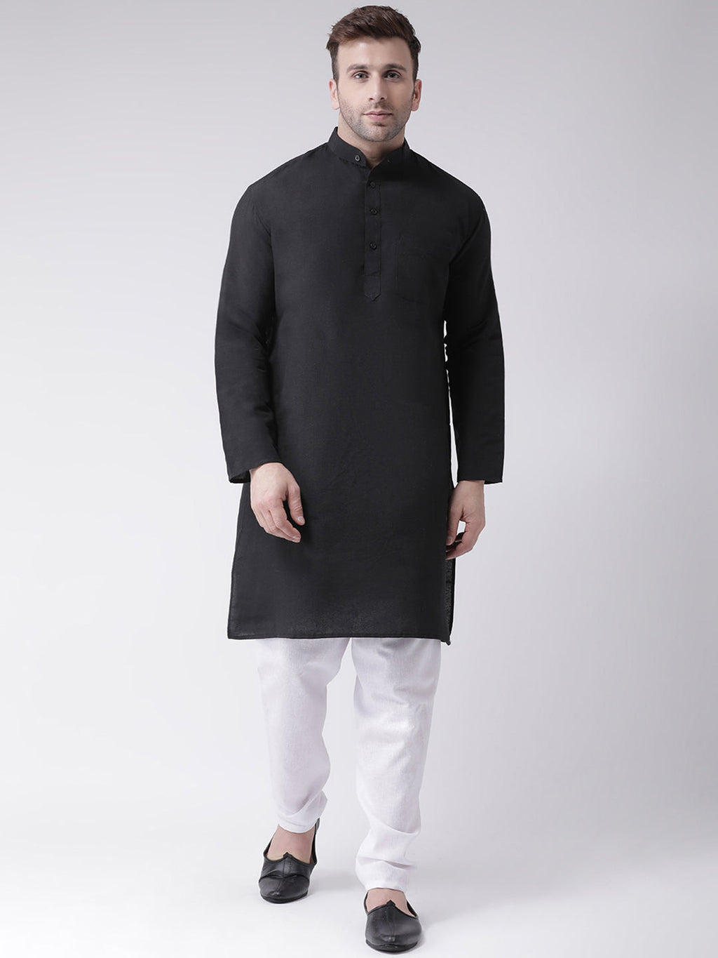 RIAG Black Men's Ethnic Long Kurta And Pyjama Set