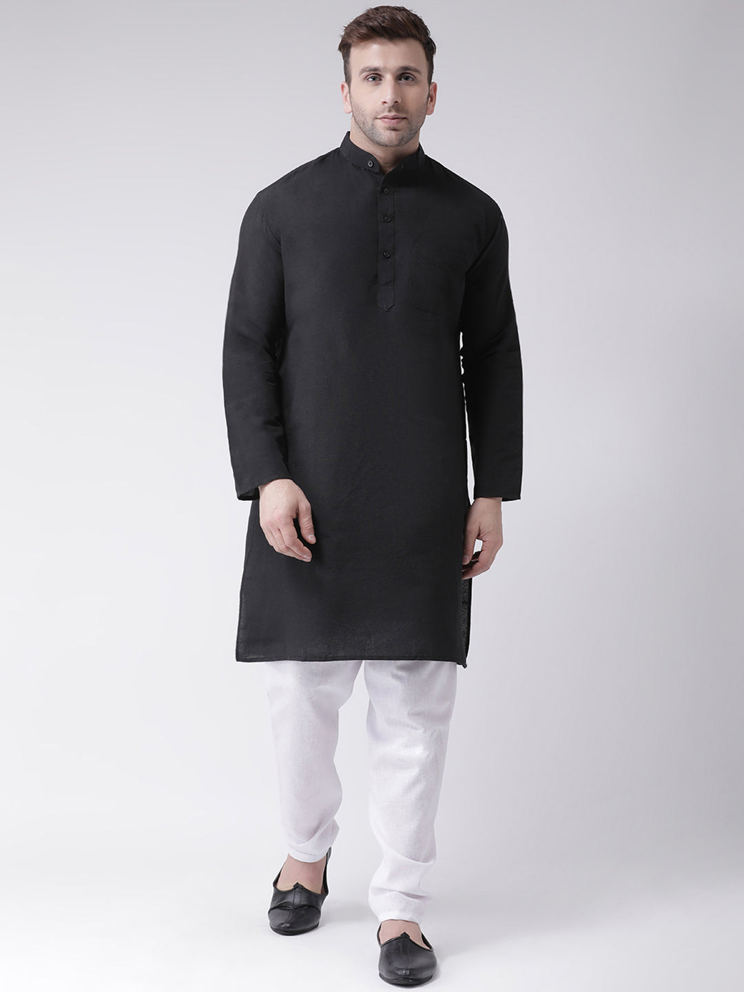 RIAG Black Men's Ethnic Long Kurta And Pyjama Set