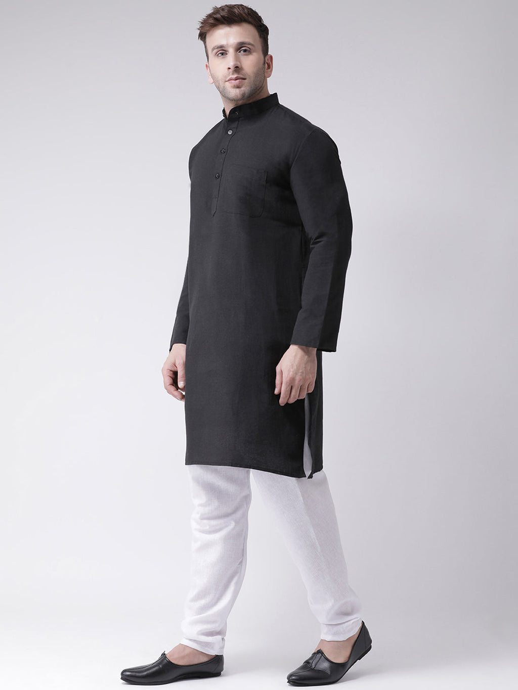 RIAG Men's Black Cotton Long Ethnic Kurta