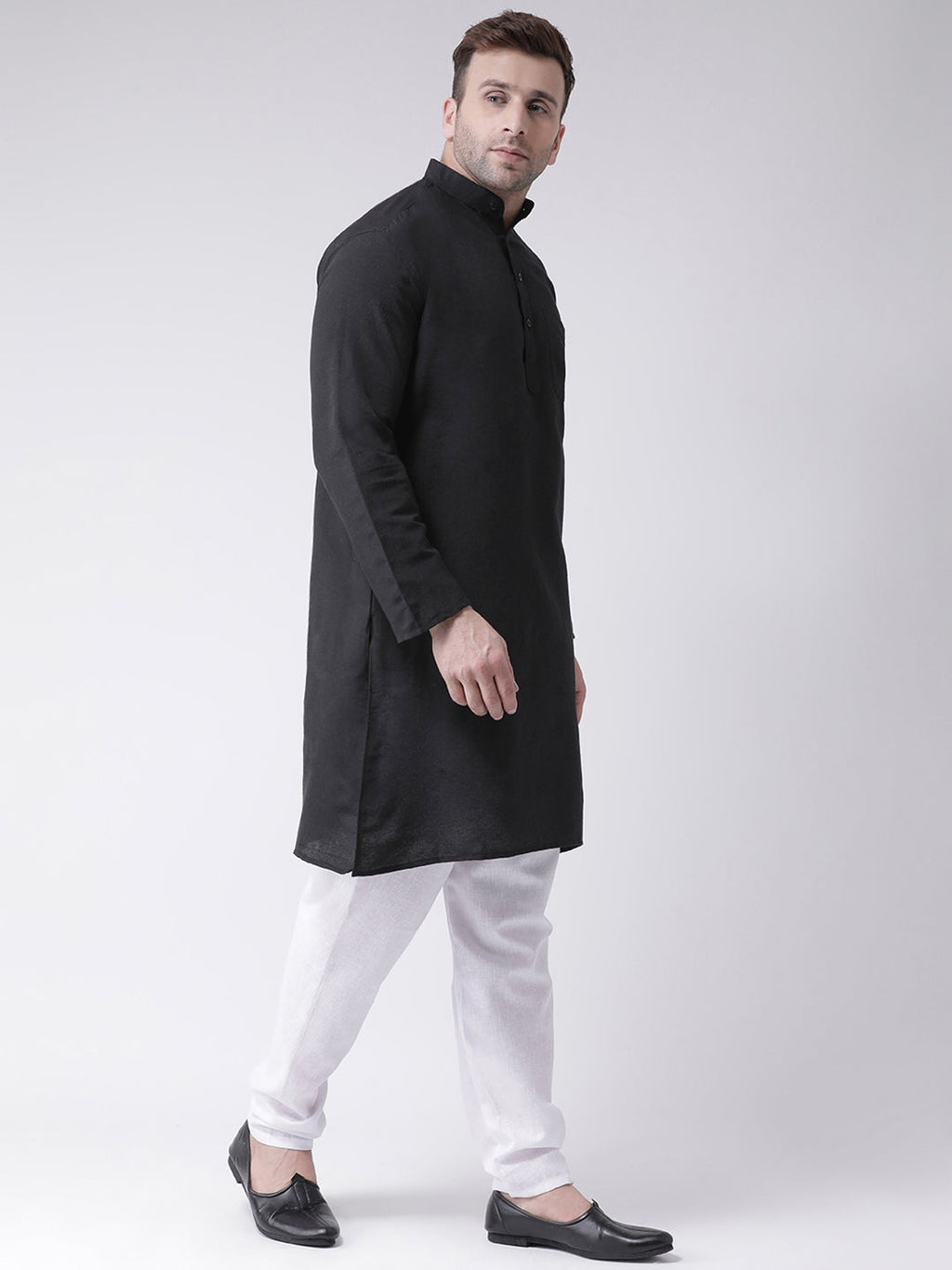 RIAG Men's Black Cotton Long Ethnic Kurta