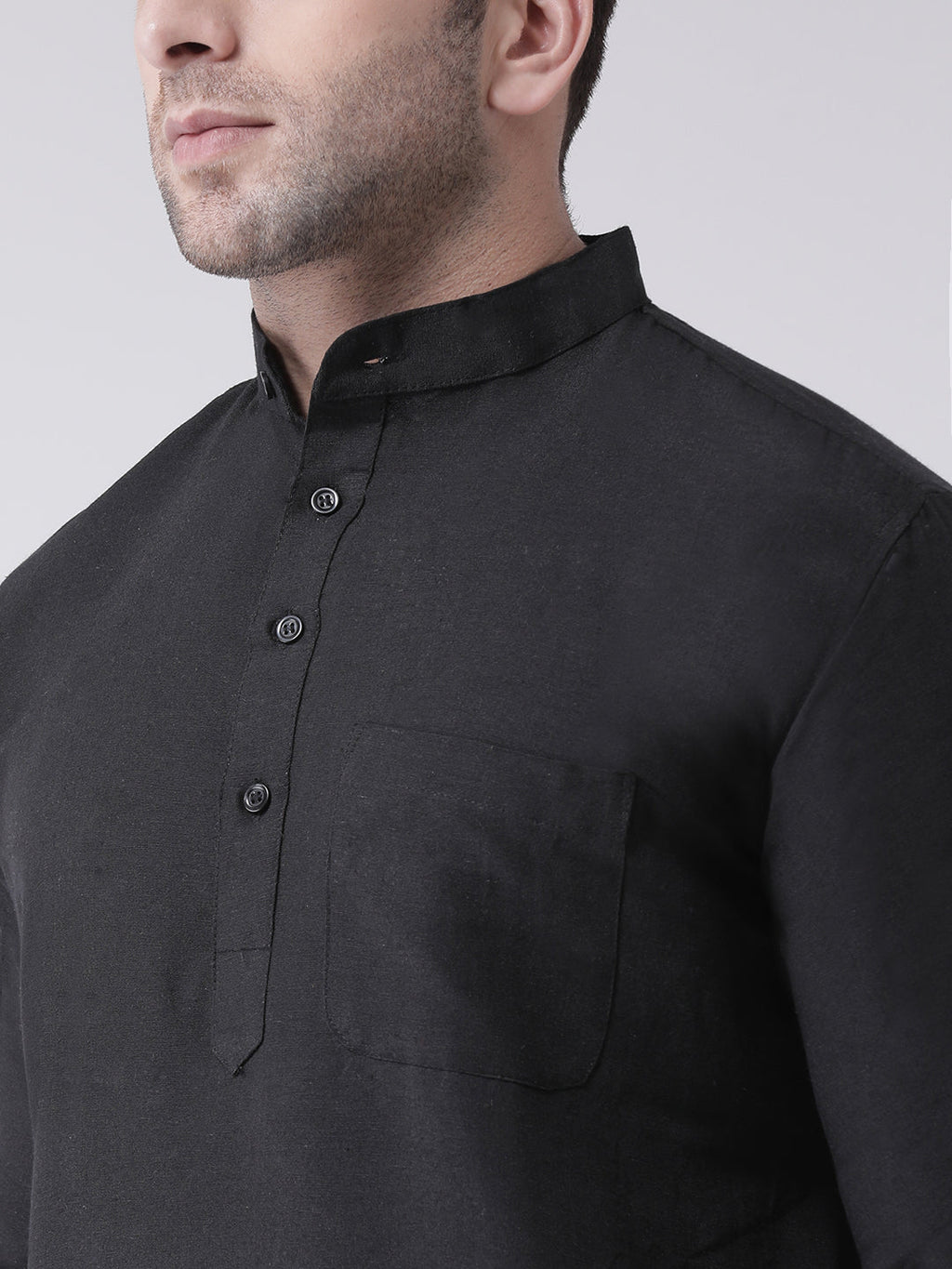RIAG Men's Black Cotton Long Ethnic Kurta