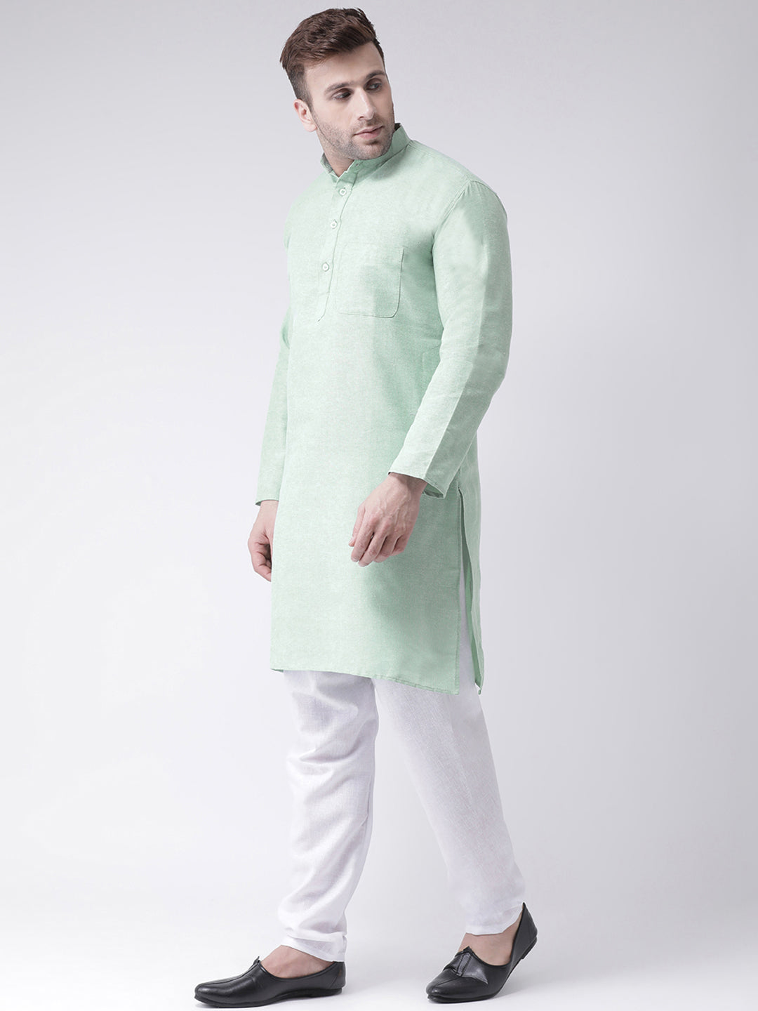 RIAG Men's Green Cotton Long Ethnic Kurta