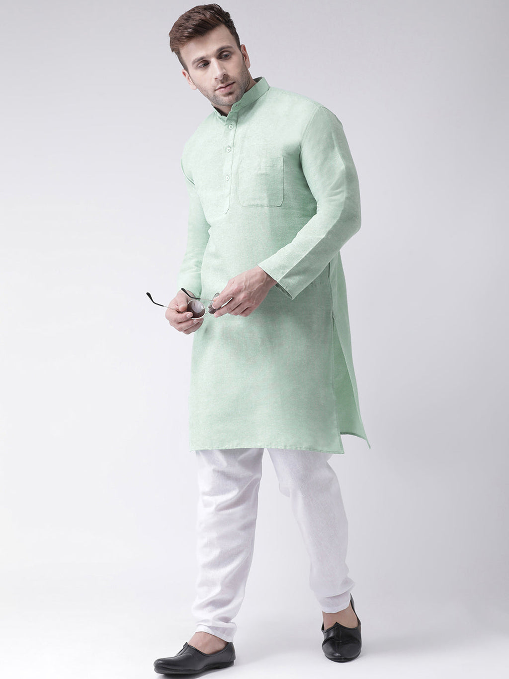 RIAG Men's Green Cotton Long Ethnic Kurta