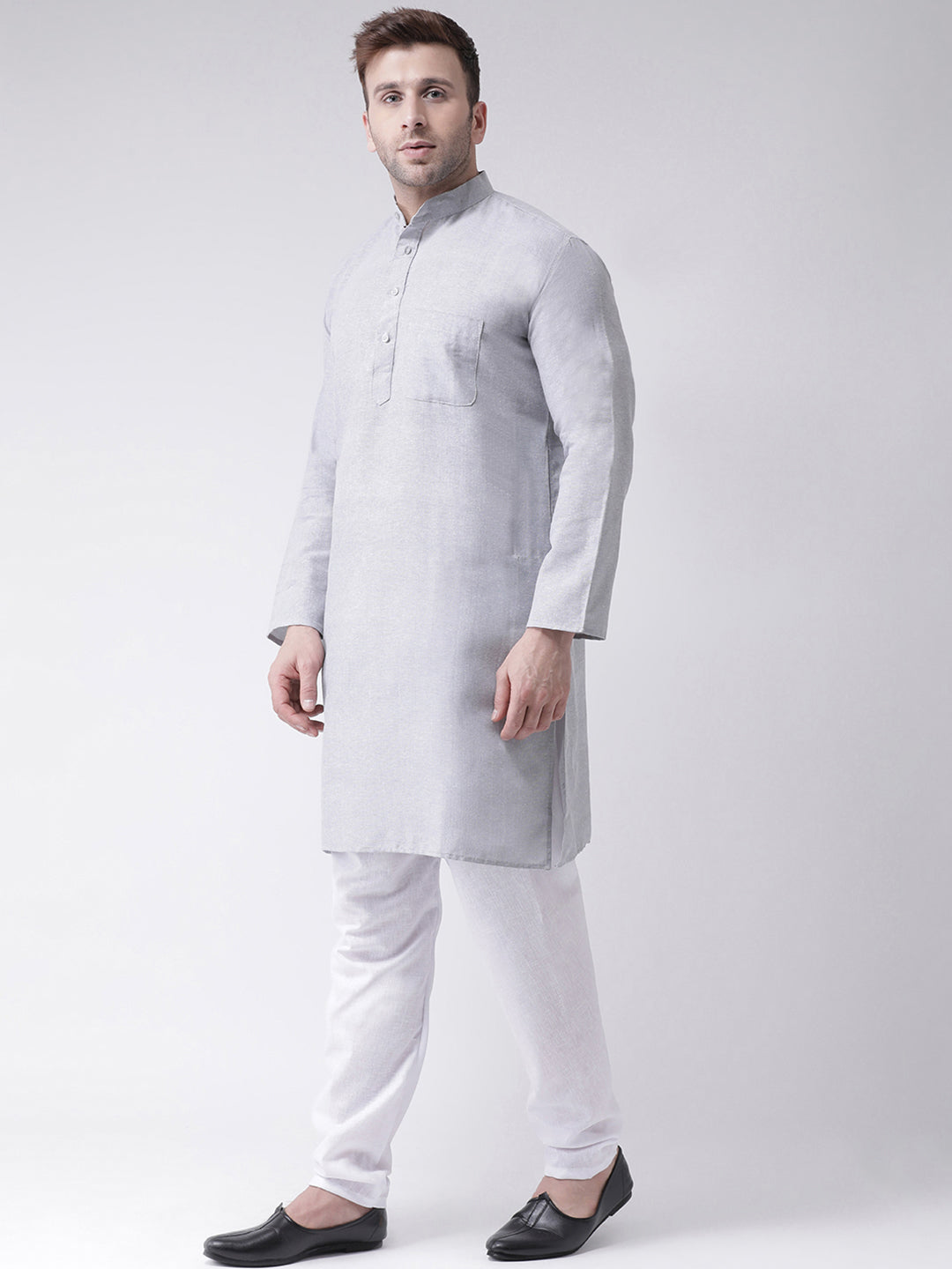 RIAG Men's Grey Cotton Long Ethnic Kurta