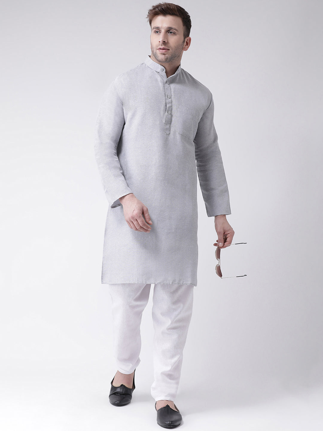 RIAG Men's Grey Cotton Long Ethnic Kurta