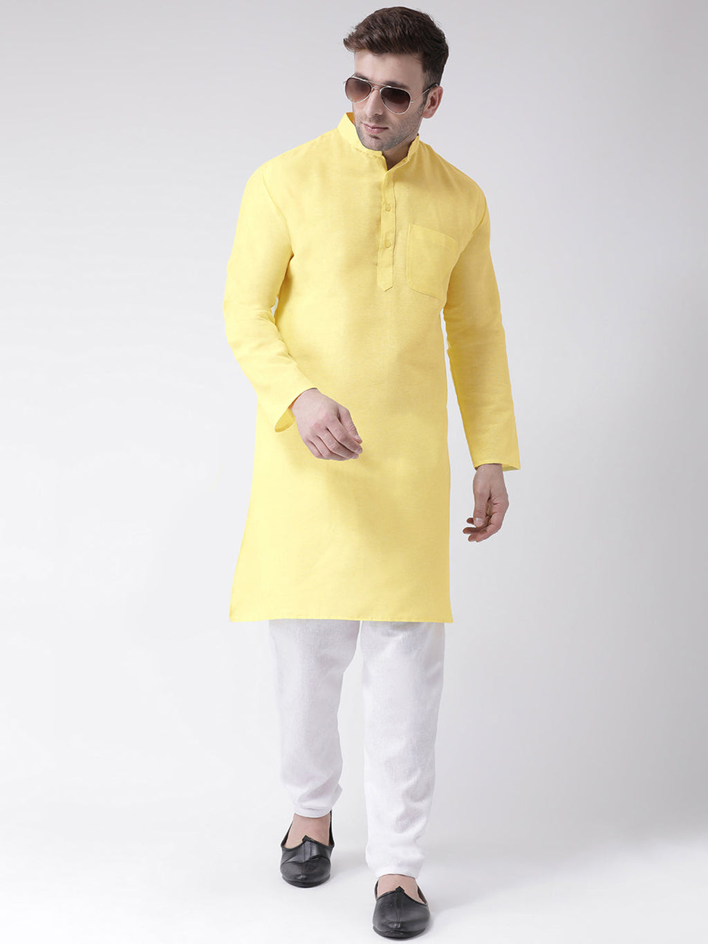 RIAG Yellow Men's Ethnic Long Kurta And Pyjama Set