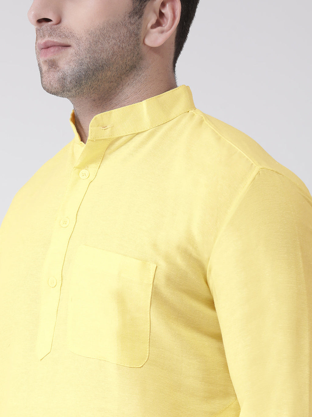 RIAG Men's Yellow Cotton Long Ethnic Kurta