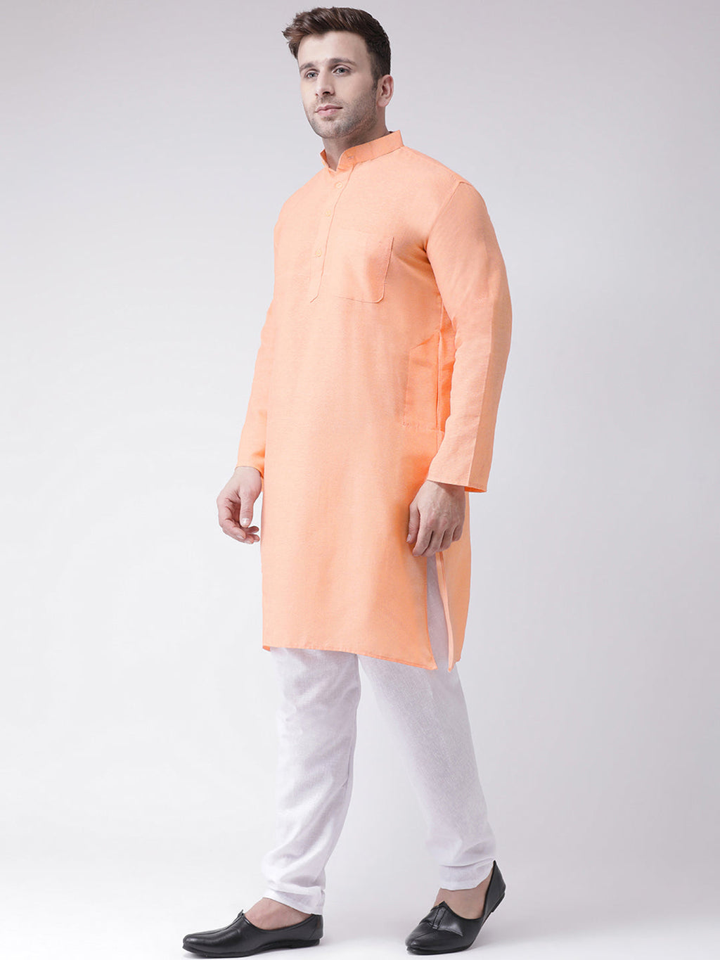 RIAG Men's Orange Cotton Long Ethnic Kurta