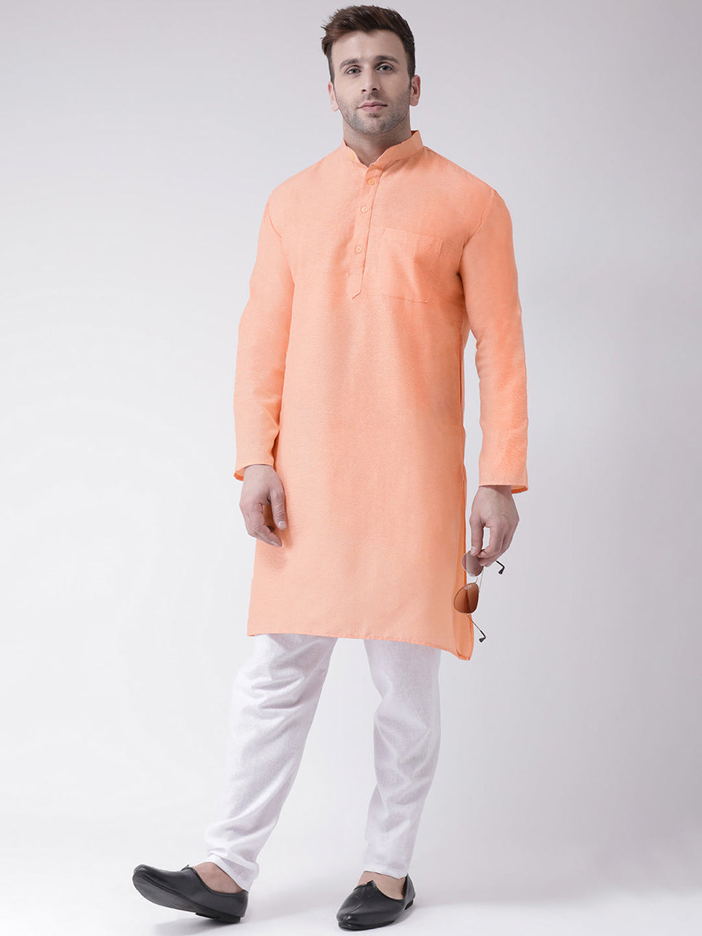 RIAG Men's Orange Cotton Long Ethnic Kurta