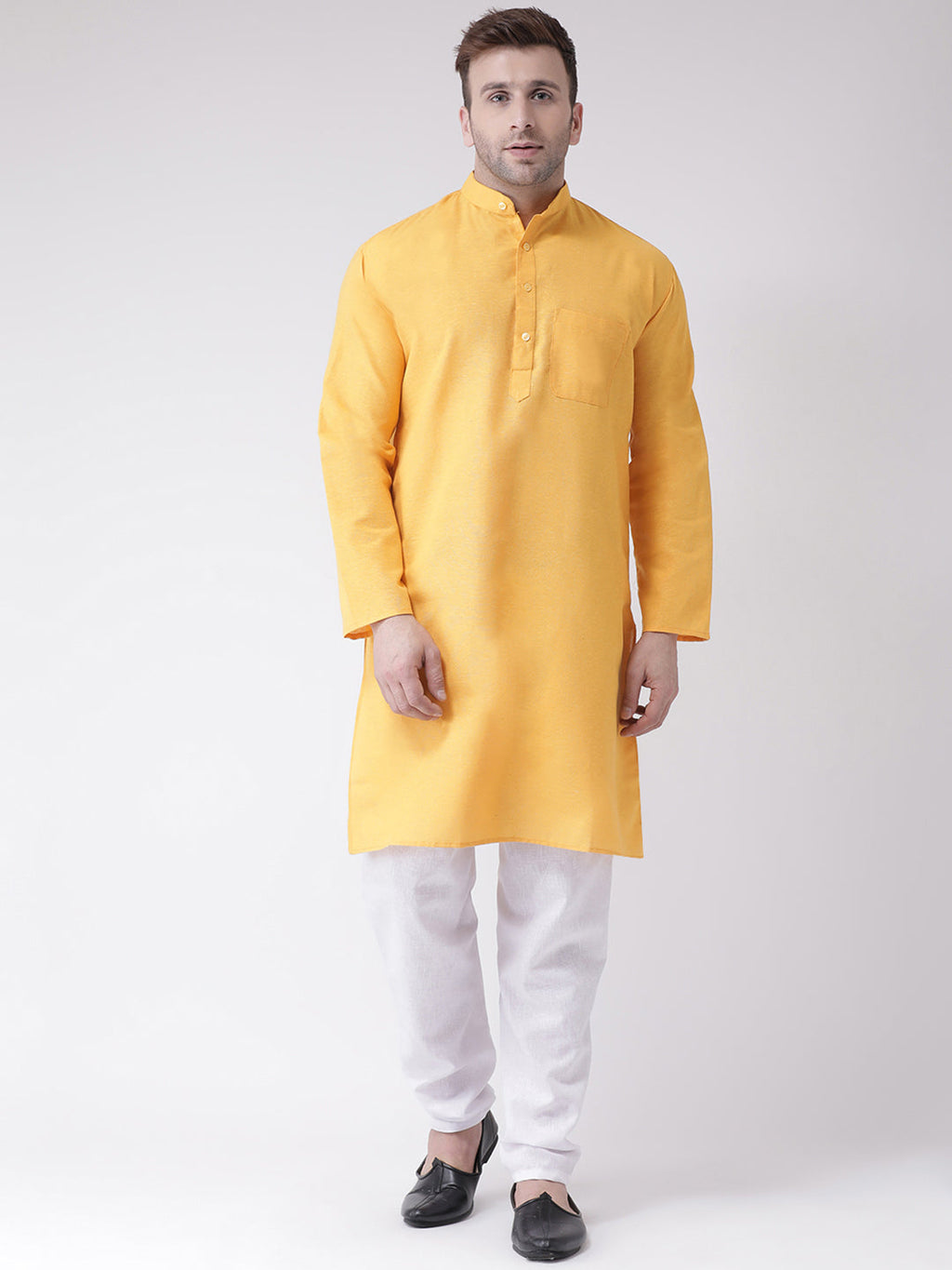 RIAG Men's Yellow Cotton Long Ethnic Kurta