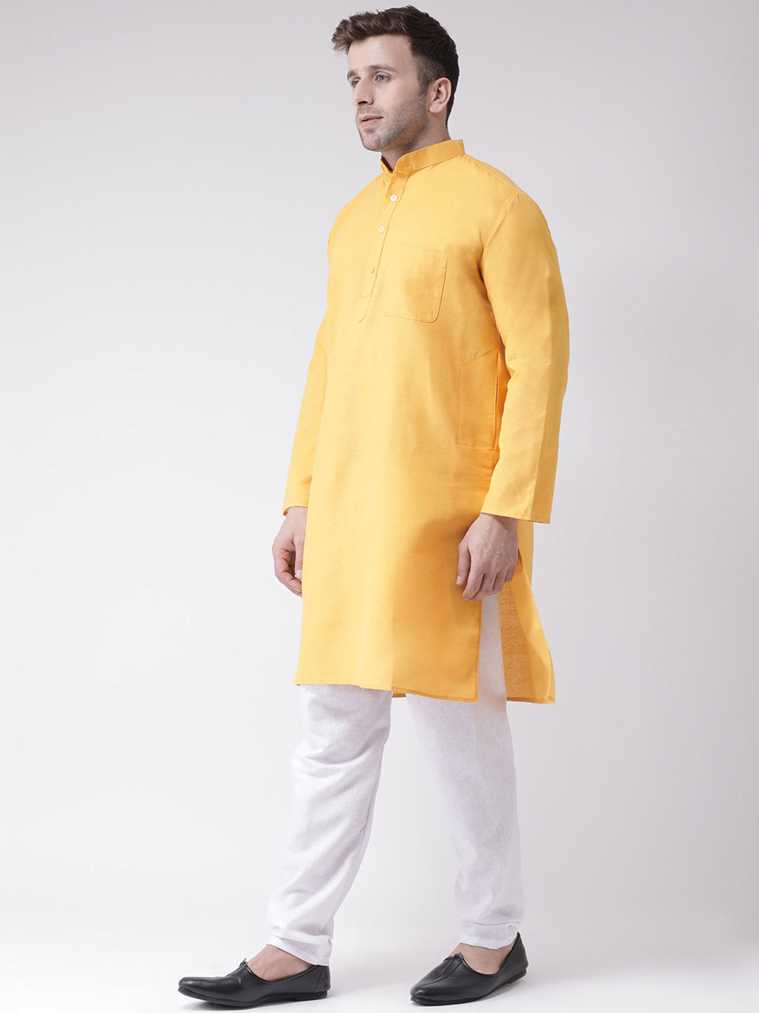 RIAG Men's Yellow Cotton Long Ethnic Kurta