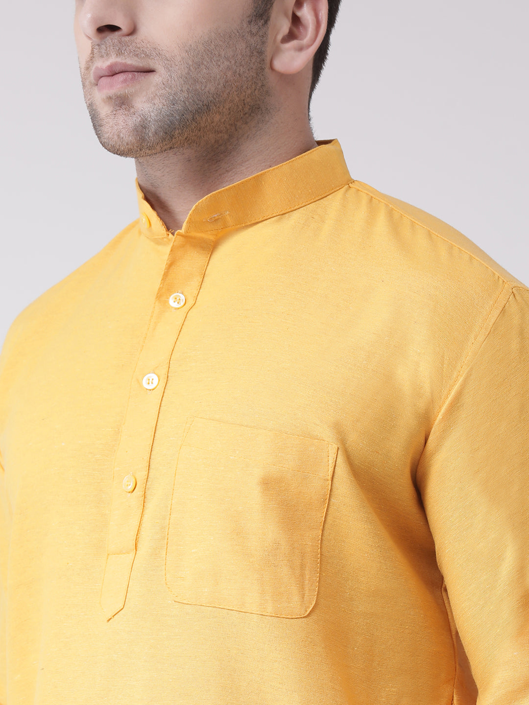 RIAG Men's Yellow Cotton Long Ethnic Kurta