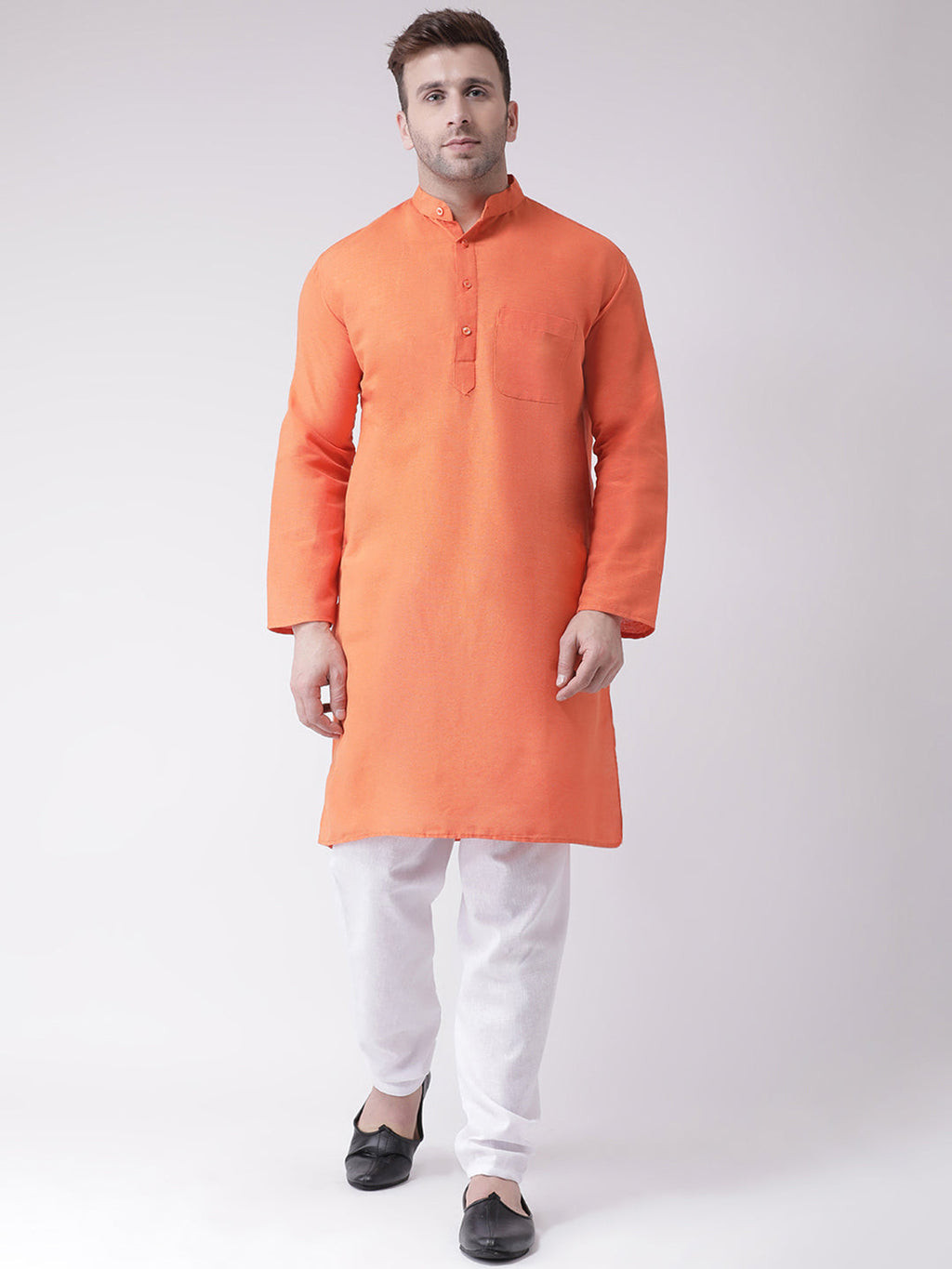 RIAG Men's Orange Cotton Long Ethnic Kurta