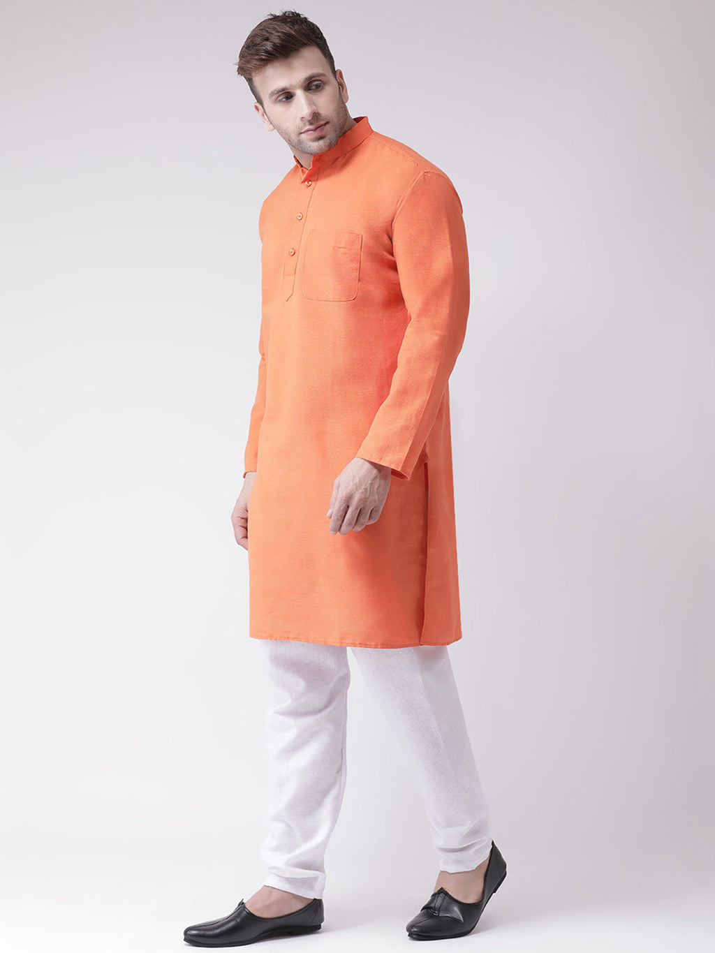 RIAG Men's Orange Cotton Long Ethnic Kurta