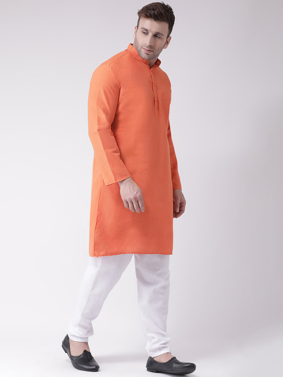 RIAG Men's Orange Cotton Long Ethnic Kurta