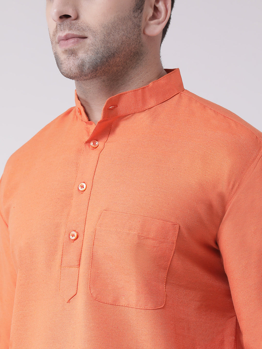 RIAG Men's Orange Cotton Long Ethnic Kurta