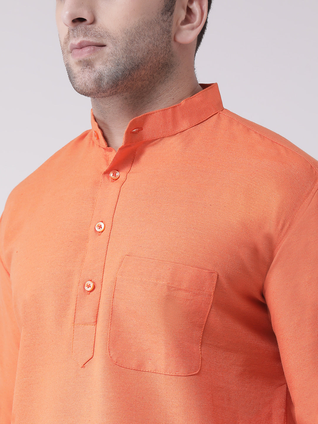RIAG Men's Orange Cotton Long Ethnic Kurta