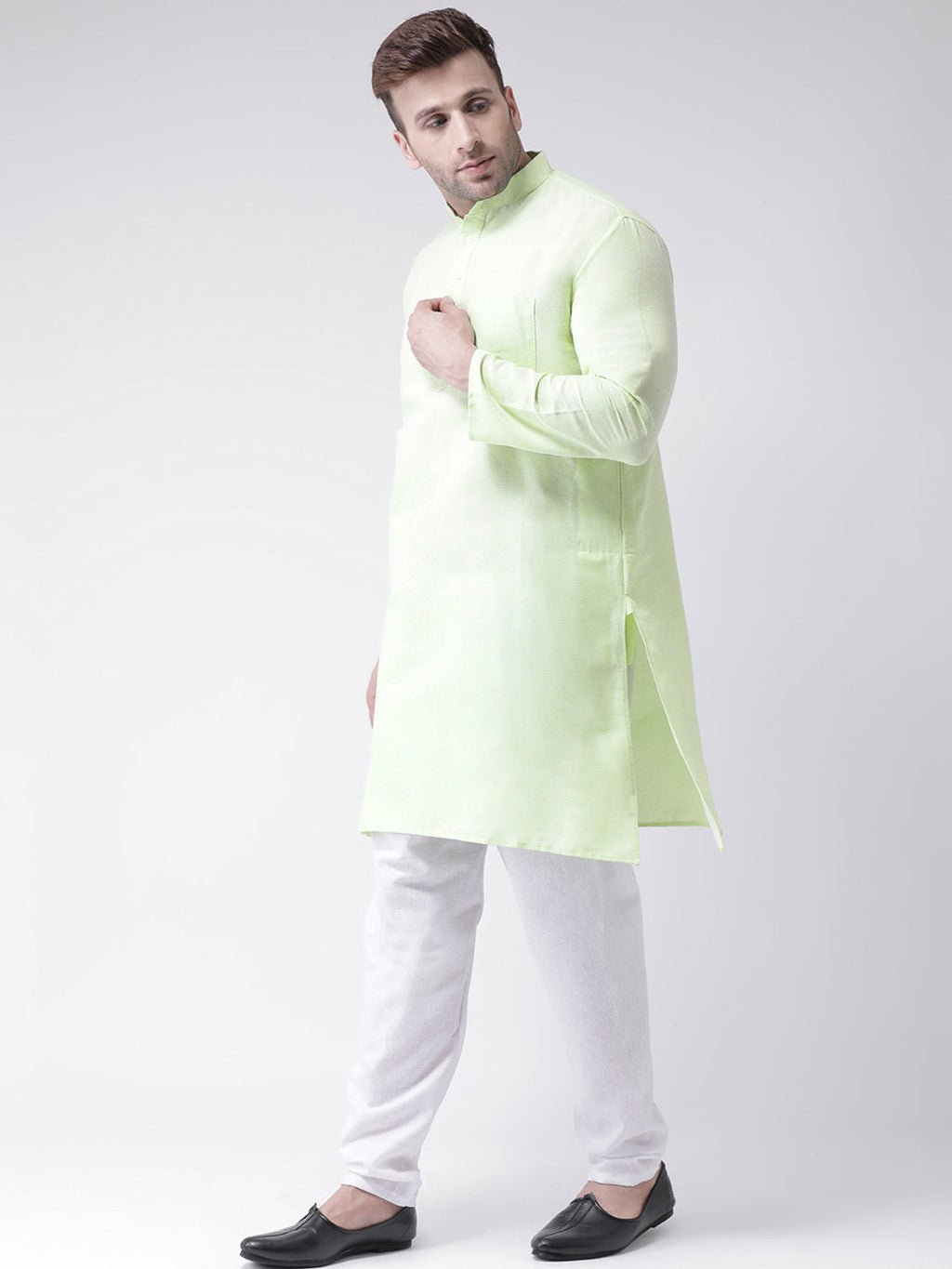 RIAG Men's Green Cotton Long Ethnic Kurta