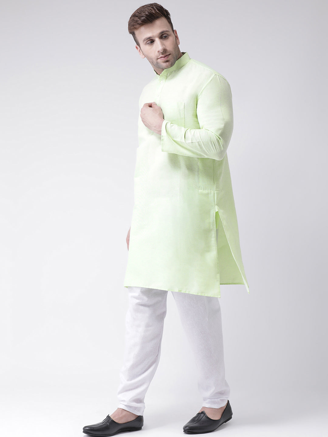 RIAG Men's Green Cotton Long Ethnic Kurta