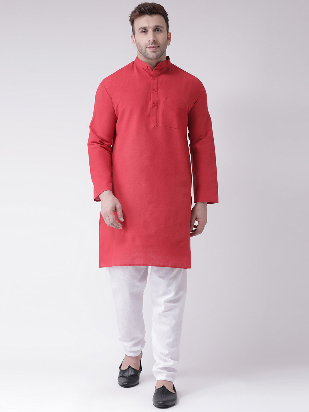 RIAG Red Men's Ethnic Long Kurta And Pyjama Set