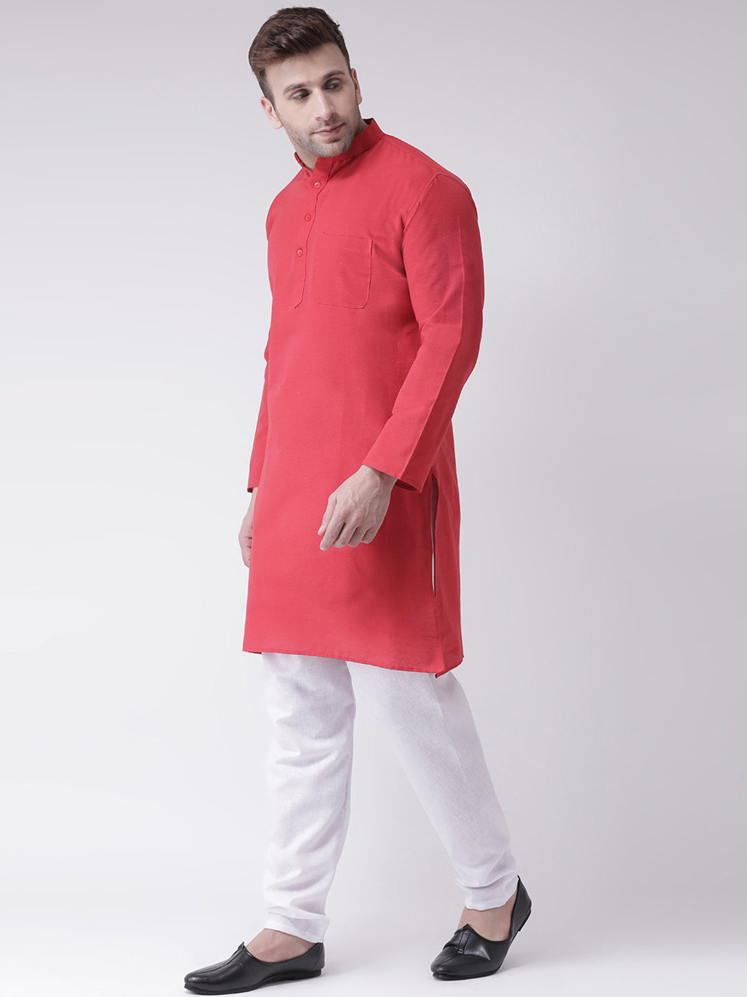 RIAG Men's Red Cotton Long Ethnic Kurta