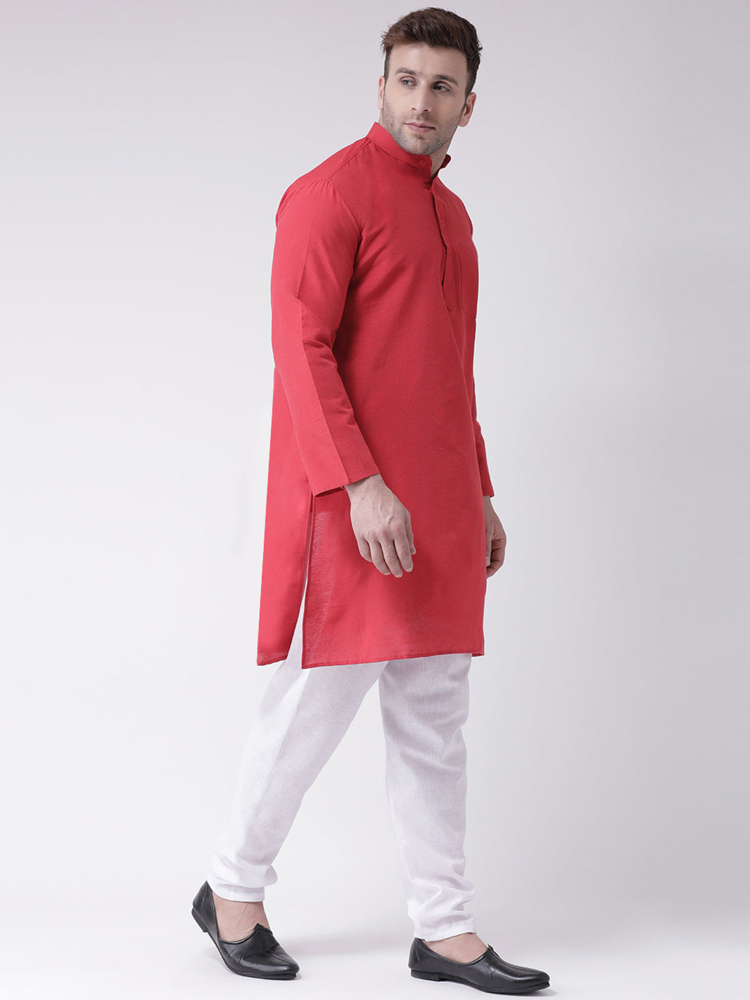 RIAG Men's Red Cotton Long Ethnic Kurta