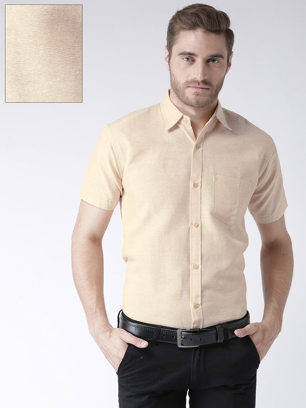 RIAG Beige Men's Half Sleeves Solid Shirt
