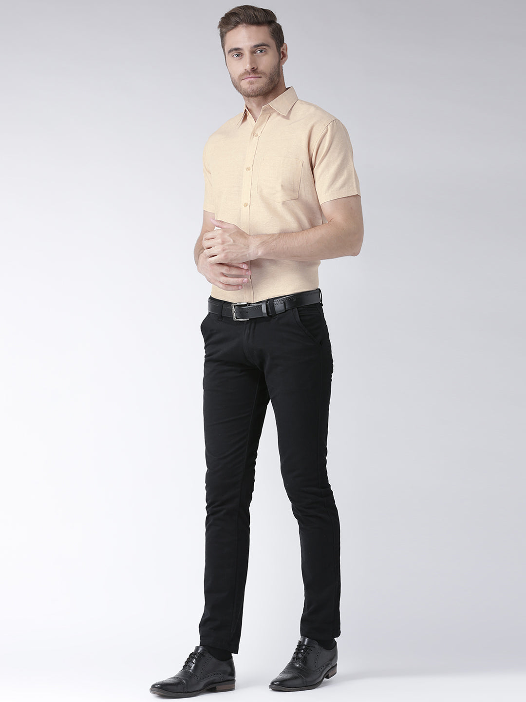 RIAG Beige Men's Half Sleeves Solid Shirt