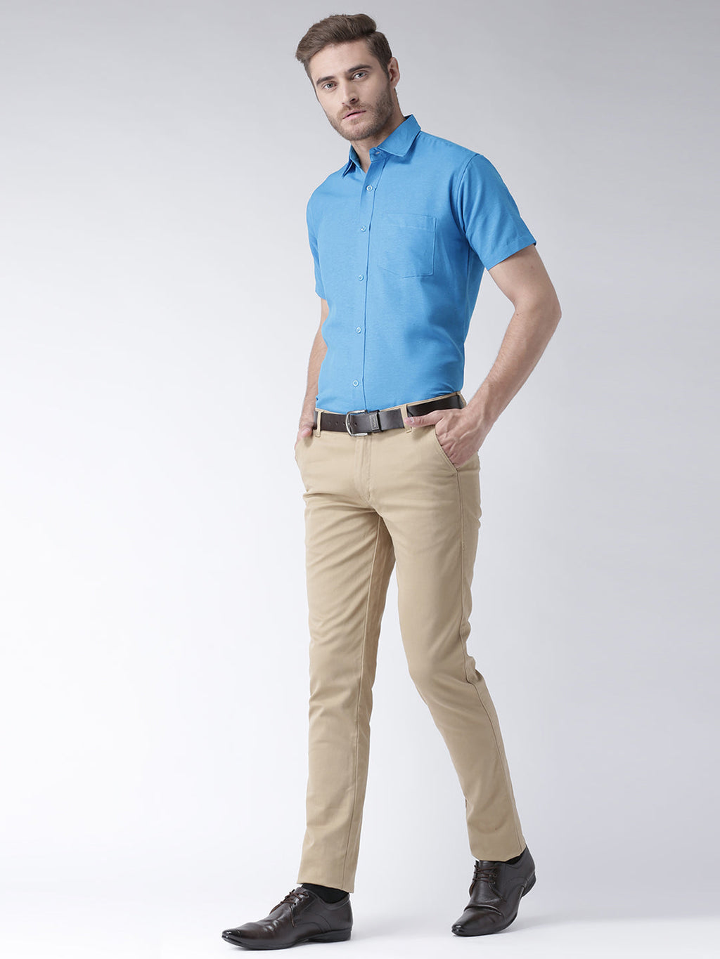 RIAG Blue Men's Half Sleeves Solid Shirt
