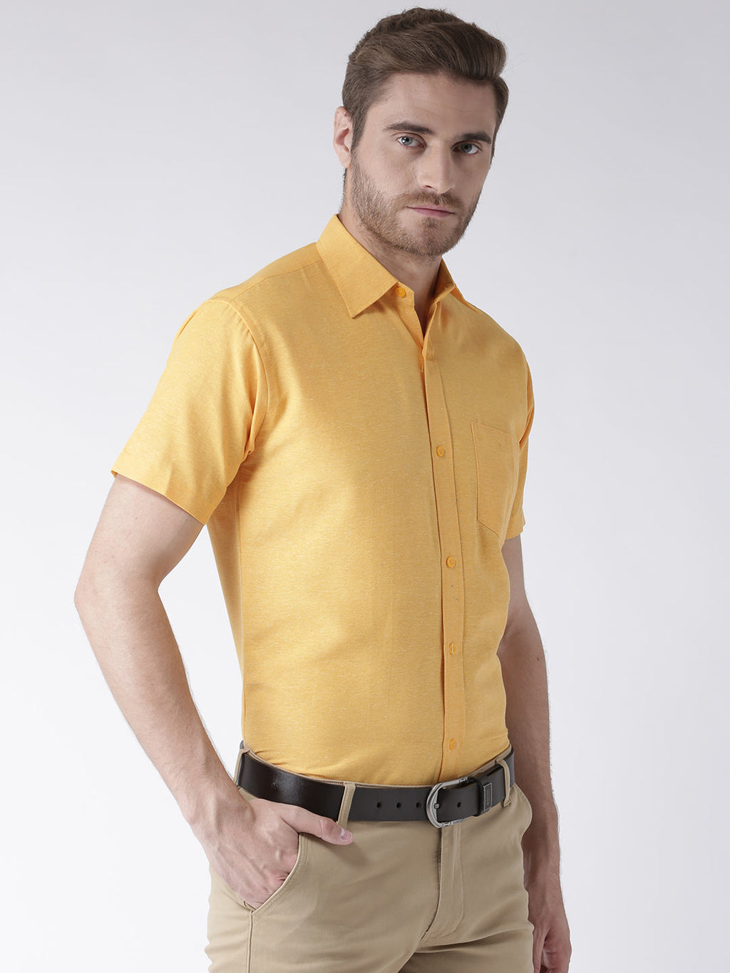 RIAG Yellow Men's Half Sleeves Solid Shirt